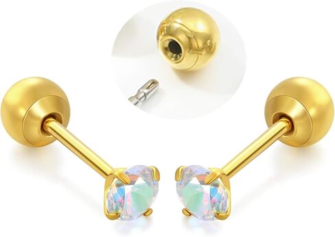 Titanium Earrings Push-in Threadless Ball Lock Closure Stud Earrings Cartilage Cubic Zirconia Earrings Studs for Lobe Helix Tragus Piercing Jewelry in Kuwait