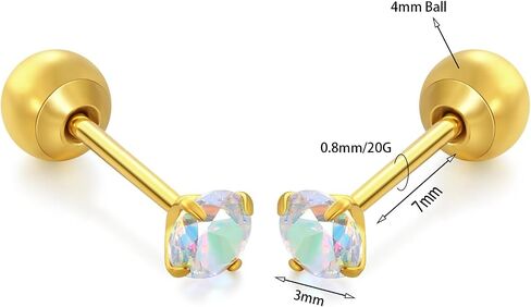 Titanium Earrings Push-in Threadless Ball Lock Closure Stud Earrings Cartilage Cubic Zirconia Earrings Studs for Lobe Helix Tragus Piercing Jewelry in Kuwait