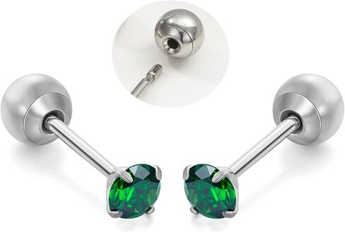 Titanium Earrings Push-in Threadless Ball Lock Closure Stud Earrings Cartilage Cubic Zirconia Earrings Studs for Lobe Helix Tragus Piercing Jewelry in Kuwait