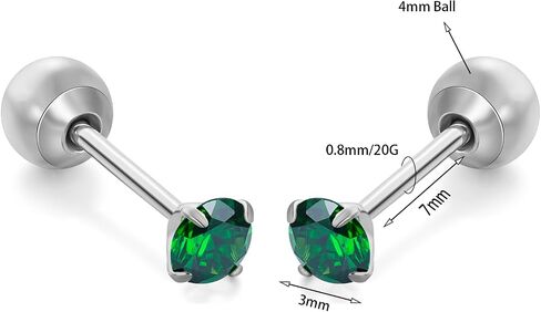 Titanium Earrings Push-in Threadless Ball Lock Closure Stud Earrings Cartilage Cubic Zirconia Earrings Studs for Lobe Helix Tragus Piercing Jewelry in Kuwait