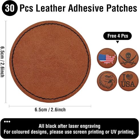 30Pcs Blank Leatherette Hat Patch with Adhesive, Iron-on Heat Press Faux Leather Patches for Hats Custom Fabric Repair Sew Laser Supplies (C Brown) in Saudi Arabia