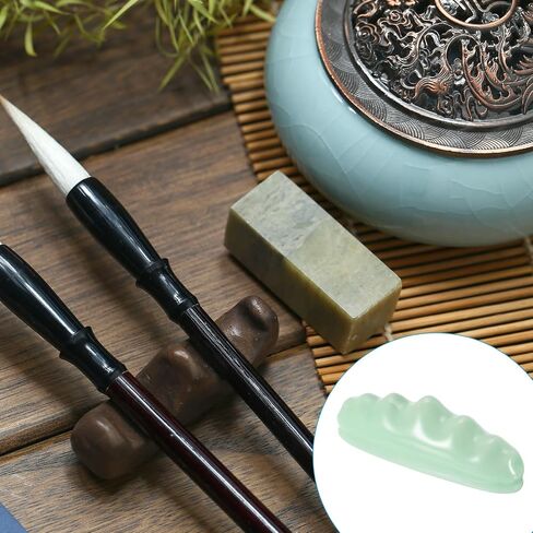 PATIKIL Calligraphy Brush Holder, 2 Pack 4 Ports Solid Ceramic Chinese Calligraphy Brush Rest for Writing Painting Pen Brush Rack Holder Tool, White in Saudi Arabia