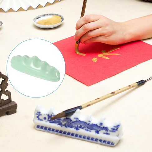 PATIKIL Calligraphy Brush Holder, 2 Pack 4 Ports Solid Ceramic Chinese Calligraphy Brush Rest for Writing Painting Pen Brush Rack Holder Tool, White in Saudi Arabia