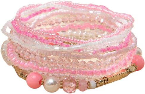 Bohemian Multilayer Stackable Seed Beaded Bracelets Colorful Crystal Glass Beads Strand Bangle Bracelet BFF Wristbands Bracelet for Women Summer Beach Hawaii Jewelry Birthday Gifts in Saudi Arabia