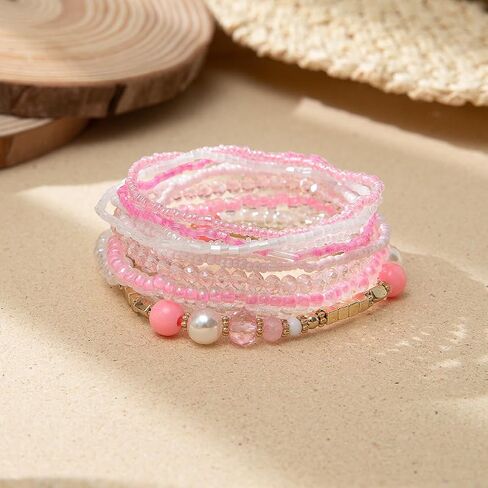 Bohemian Multilayer Stackable Seed Beaded Bracelets Colorful Crystal Glass Beads Strand Bangle Bracelet BFF Wristbands Bracelet for Women Summer Beach Hawaii Jewelry Birthday Gifts in Saudi Arabia