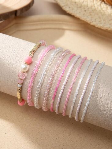 Bohemian Multilayer Stackable Seed Beaded Bracelets Colorful Crystal Glass Beads Strand Bangle Bracelet BFF Wristbands Bracelet for Women Summer Beach Hawaii Jewelry Birthday Gifts in Saudi Arabia