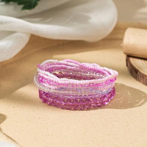 Bohemian Multilayer Stackable Seed Beaded Bracelets Colorful Crystal Glass Beads Strand Bangle Bracelet BFF Wristbands Bracelet for Women Summer Beach Hawaii Jewelry Birthday Gifts in Saudi Arabia