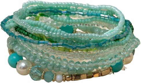 Bohemian Multilayer Stackable Seed Beaded Bracelets Colorful Crystal Glass Beads Strand Bangle Bracelet BFF Wristbands Bracelet for Women Summer Beach Hawaii Jewelry Birthday Gifts in Saudi Arabia