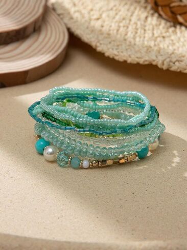 Bohemian Multilayer Stackable Seed Beaded Bracelets Colorful Crystal Glass Beads Strand Bangle Bracelet BFF Wristbands Bracelet for Women Summer Beach Hawaii Jewelry Birthday Gifts in Saudi Arabia