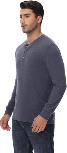 Riyiper 3 Pack Men's Long Sleeve Henley Shirts with Pocket Slim Fit Round Neck Casual Tops with Button Basic Tee in Kuwait