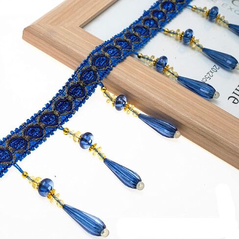 Yalulu 4 Yards Braid Hanging Beads Pendant Tassel Trim Hanging Ball Fringe Fabric Ribbon Trimming DIY Craft Sewing Accessory for Home Curtain Decoration (Deep Coffee) in Saudi Arabia