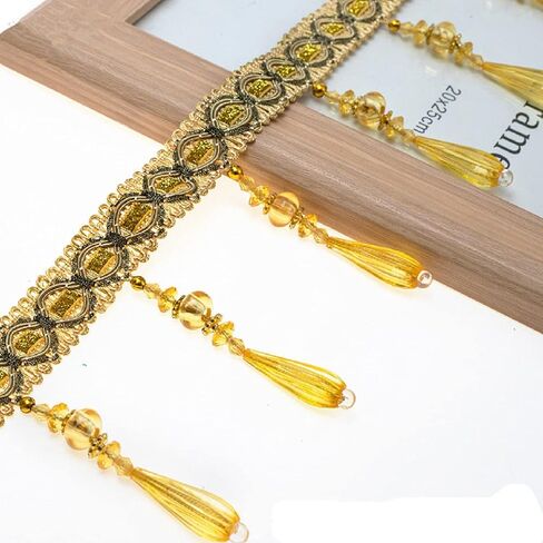 Yalulu 4 Yards Braid Hanging Beads Pendant Tassel Trim Hanging Ball Fringe Fabric Ribbon Trimming DIY Craft Sewing Accessory for Home Curtain Decoration (Deep Coffee) in Saudi Arabia