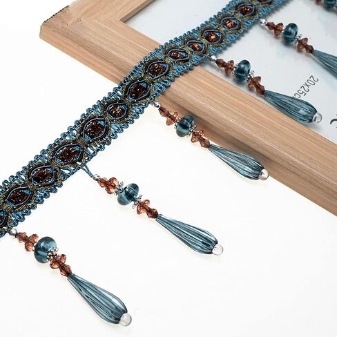 Yalulu 4 Yards Braid Hanging Beads Pendant Tassel Trim Hanging Ball Fringe Fabric Ribbon Trimming DIY Craft Sewing Accessory for Home Curtain Decoration (Deep Coffee) in Saudi Arabia