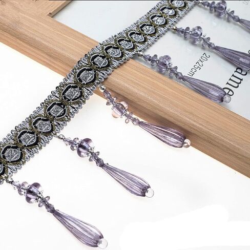 Yalulu 4 Yards Braid Hanging Beads Pendant Tassel Trim Hanging Ball Fringe Fabric Ribbon Trimming DIY Craft Sewing Accessory for Home Curtain Decoration (Deep Coffee) in Saudi Arabia