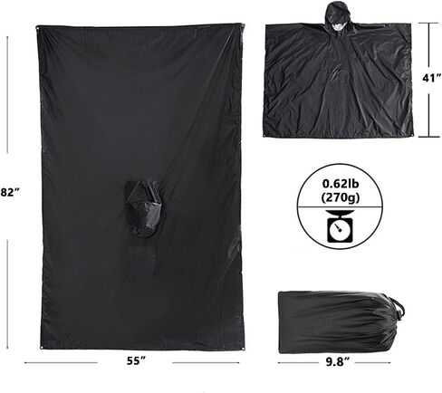 Hooded Rain Poncho with Pocket Waterproof Lightweight Unisex Raincoat Fishing Hiking-Black/Grey/Orange/Green/Brown in Saudi Arabia