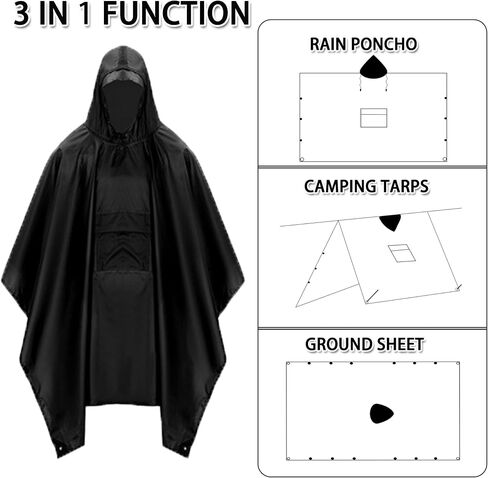 Hooded Rain Poncho with Pocket Waterproof Lightweight Unisex Raincoat Fishing Hiking-Black/Grey/Orange/Green/Brown in Saudi Arabia
