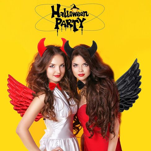 Halloween Devil Costume Set with Devil Horn Headband Darkness Angel Wings Demon Tail Bow Tie Devil Fork for Halloween Cosplay in Saudi Arabia