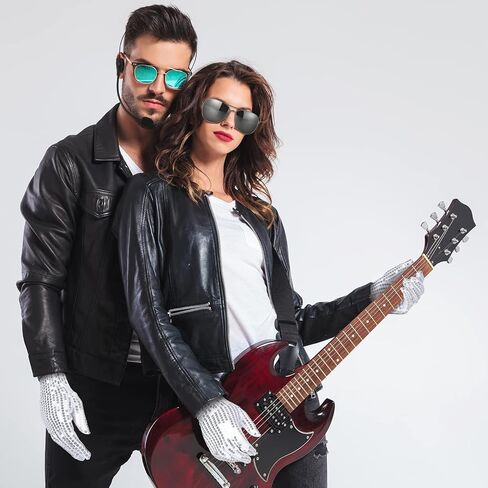 Zhanmai Halloween Pop Star زي 80s Rock Singer مجموعة ملحقات الرقص تتضمن قفازات فضية ترتر نظارات شمسية سماعة ميكروفون دعامة لجميع القديسين 80s 90s Pop Singer Cosplay والرقص واللباس in Kuwait