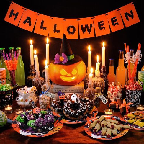 190 Pcs Halloween Dinner Plates and Napkins for 24 with Tablecloth Decoration Halloween Party Supplies in Saudi Arabia