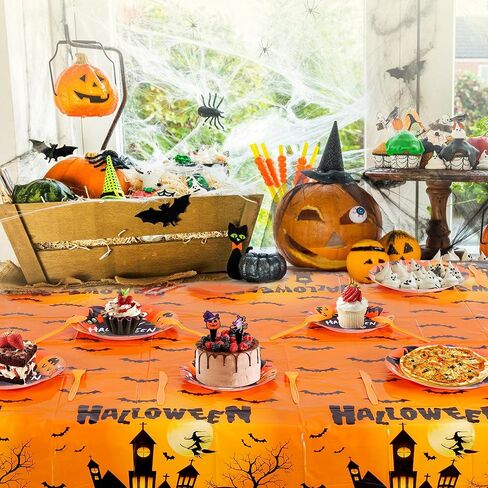 190 Pcs Halloween Dinner Plates and Napkins for 24 with Tablecloth Decoration Halloween Party Supplies in Saudi Arabia