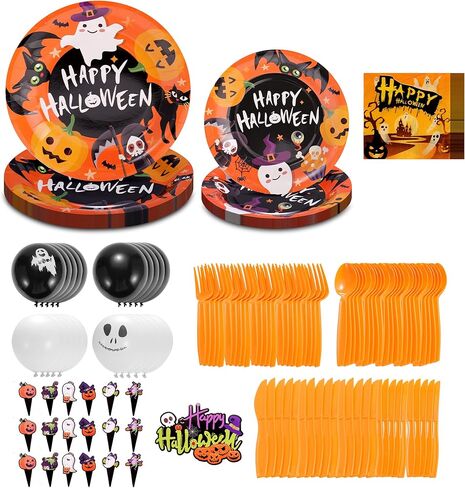 190 Pcs Halloween Dinner Plates and Napkins for 24 with Tablecloth Decoration Halloween Party Supplies in Saudi Arabia