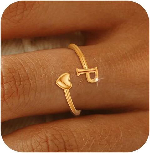 Initial Ring Chunky Gold Rings for Women Gold Filled Ring Rings for Women Non Tarnish Heart Initial Stackable Rings Adjustable Pinky Rings for Teen Letter Rings Jewerly Gift in Saudi Arabia