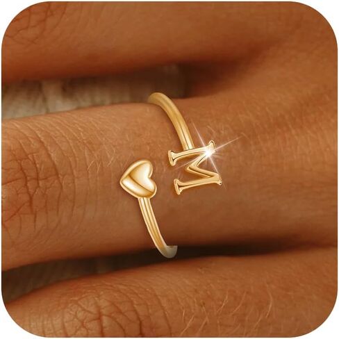 Initial Ring Chunky Gold Rings for Women Gold Filled Ring Rings for Women Non Tarnish Heart Initial Stackable Rings Adjustable Pinky Rings for Teen Letter Rings Jewerly Gift in Saudi Arabia