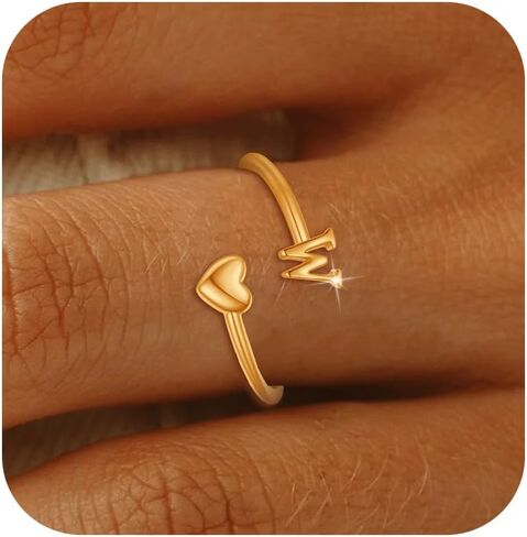 Initial Ring Chunky Gold Rings for Women Gold Filled Ring Rings for Women Non Tarnish Heart Initial Stackable Rings Adjustable Pinky Rings for Teen Letter Rings Jewerly Gift in Saudi Arabia