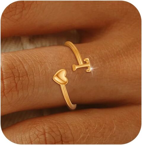 Initial Ring Chunky Gold Rings for Women Gold Filled Ring Rings for Women Non Tarnish Heart Initial Stackable Rings Adjustable Pinky Rings for Teen Letter Rings Jewerly Gift in Saudi Arabia