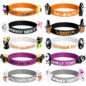 Morcheiong 10 Pcs Halloween Rubber Bracelets Silicone Wristbands for Halloween Trick or Treat Party Goodie Treat Bags Stuffers Filler Favors Classroom Prizes School Class Exchange Favors