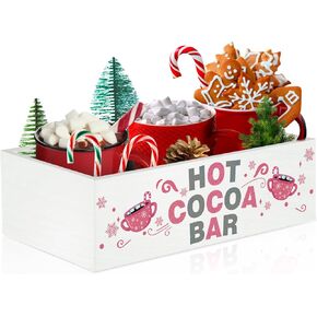 YLOLUL Christmas Hot Cocoa Bar Decor Box Hot Cocoa Bar Wood Storage Box Xmas Blue Bar Holder Box Hot Cocoa Decorative Christmas Cute Wood Storage Bins for Home Kitchen Office Farmhouse Gift