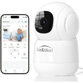 Linkthai Indoor Security Camera, 2.4GHz Baby Monitor Camer, 2K Pet Dog Camera with Phone App with Auto Tacking Motion Detection, Cloud & SD Card Storage3 with Night Vision
