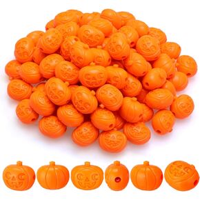 Colingmill 100 Pcs Halloween Pumpkin Beads Pumpkin Jack O Lantern Beads Mini Plastic Pumpkin Beads Artificial Pumpkin Beads for Halloween Party Table Decoration