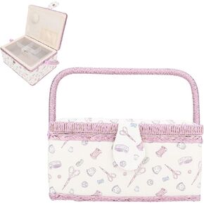 Vintage Sewing Basket, Handmade Sewing Basket Kit Household Fabric Craft Thread Needle Storage for Adults, Sewing Mending, Beginner