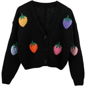 Women Ghost Halloween Cropped Long Sleeve Open Front Knitt Cardigan Sweater
