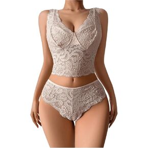 SweatyRocks Women's Floral Lace Lingerie Set Sheer Wireless Bra and Panty Underwear Sets