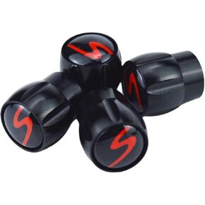 (Set of 4) S Aluminum Auto Tire Valve Stem Cap Cover with Resin red S Emblem Trim for Porsche 911 Panamera Macan Cayenne Carrera Turbo Cayman Boxster