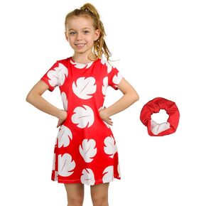 Hawaiian Princess Dress Girls Red Short Sleeve Dresses Leaf Printed Robe Birthday Summer Beach Outfit