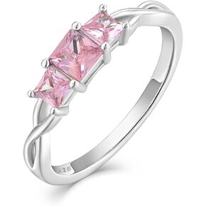 Stackable Rings 925 Sterling Silver Three Stone Engagement Ring Birthtone Inifnity Promise Rings for Women