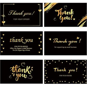252 Thank You for Supporting My Small Business Cards, 6 Elegant Gold Foil Design Thank You for Your Order Appreciation Cards for Small Business Boutique Supplies, 3.5 x 2" Business Card Size（Black）