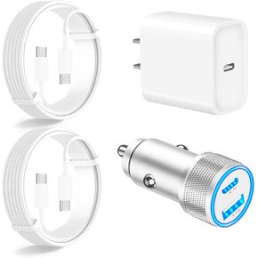 【Apple MFi Certified】iPhone Fast Charger Kit, 48W Dual Port PD3.0+ QC3.0 USB Car Fast Charger+Apple 20W PD Rapid USB-C Wall Charger with 2Pack 6Ft Lightning Cables for iPhone 14 13 12 11/Airpods/iPad