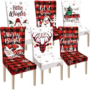 Ganeen 6 Pcs Christmas Chair Covers Merry Christmas Chair Back Cover Stretch Christmas Seat Cover Washable Xmas Dining Chair Protector Slipcover for Dining Room Kitchen Holiday Party(Novelty Style)