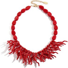 Bocar Chunky Statement Resin Coral Branch Tree Necklace Collar Beaded Pendant Jewelry Gift