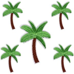 5Pcs Green Applique Art Crafts for DIY Clothing Accessories,Coconut Palm Tree Embroidered Patch Iron on Patch DIY Sewing Applique Trim and Embellishments Applique Patches Trim and Embellishments
