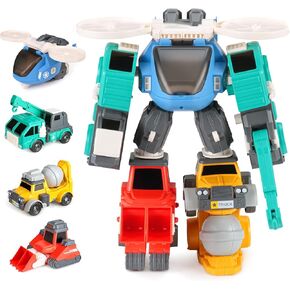 تحويل ألعاب الروبوت للأولاد بعمر 4 5 6 7 8 سنوات، شاحنات البناء المغناطيسية 4 مركبات، ألعاب بناء العلوم والتكنولوجيا والهندسة والرياضيات، هدايا عيد ميلاد للأولاد in Kuwait