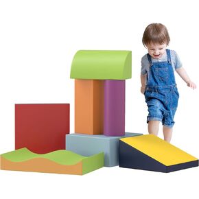 Soozier 7 Piece Soft Play Blocks Kids Climb and Crawl Gym Toy Foam Building and Stacking Blocks Non-Toxic Learning Play Set Educational Software Activity Toy Brick Baby Soft Climbing Block