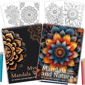 2Pcs Mandala Coloring Book for Adult, Coloring Books for Adults Relaxation, Spiral Bound Lay Flat Adult Coloring Book for Women One Sided Design Mindfulness Gift for Adult to Relax and Relieve Anxiety