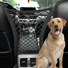 PRIDEEP Dog Car Net Barrier 3 Layers with Auto Safety Mesh Organizer, Universal Stretchable Pet Barrier Backseat Storage Mesh Bag Dog Car Divider Net for Cars, SUVs-Drive Safely with Children and Pets