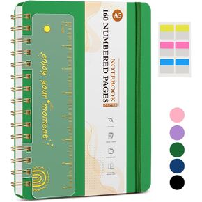 Lined Spiral Notebook Journal, 160 Numbered Pages A5 College Ruled Notebook, Pink Spiral Journals for Women Men, 100GSM Paper, Plastic Hardcover Spiral Bound Notebooks for Work School 5.75'' X 8.38''