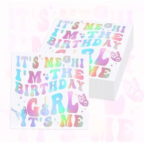 It's Me Hi I'm the Birthday Girl It's Me Napkins for Girls - Music Birthday Party Supplies Cocktail Napkins - Iridescent 52 Pack,6"x 6" Folded, Happy Birthday ! (IT'S ME)